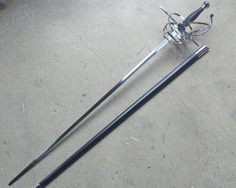 Chrome Wire Hilt Costume Prop with Full Black Leather Scabbard,Artistic decorations