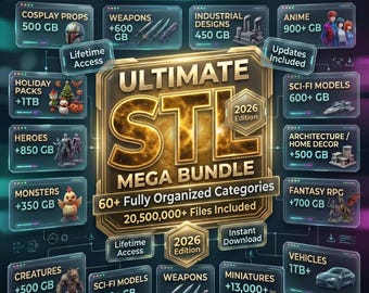 3D STL Pack – +20,500,000+ Files| Mega Bundle 300TB| 3D Printing Files | Instant Download