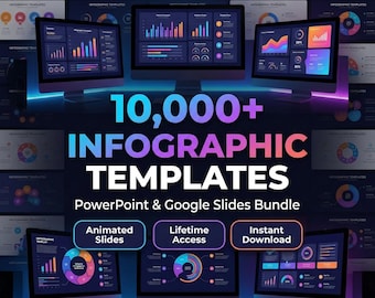 Paquete de más de 10 000 plantillas de infografías de PowerPoint / Diapositivas editables para empresas, educación, marketing / PPT y Google Slides