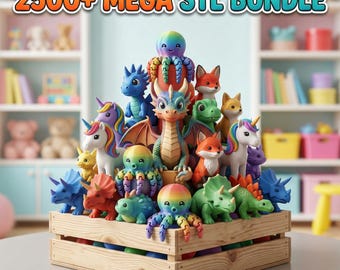 Paquete de más de 2500 archivos STL flexibles articulados para impresión 3D: animales y juguetes, licencia comercial