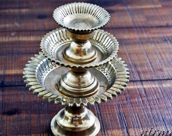 Brass Embossed Footed Plate stand | Brass embossed round stand | Brass candle holder dish | Brass Dish