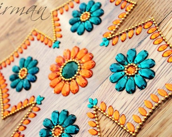 Rangoli with 4 Corners - Orange and Green