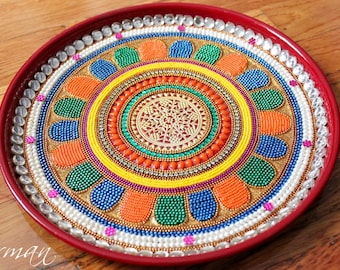 Pooja Thali-Decorative Henna Mehndi Peacock Design Thali-Festive HomeDecor-Nikah-Shadi decor-Indian-Pakistani-Desi- Wedding Centerpiece