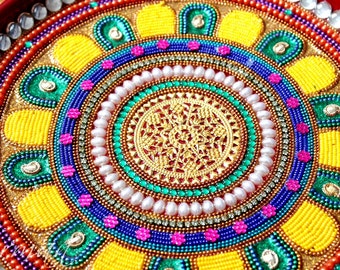 Pooja Thali-Decorative Henna Mehndi Peacock Design Thali-Festive HomeDecor-Nikah-Shadi decor-Indian-Pakistani-Desi- Wedding Centerpiece