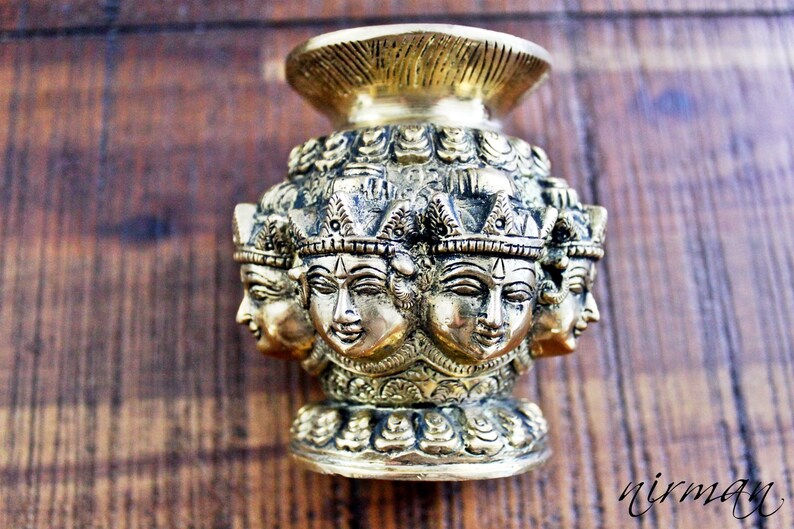 Brass pot Brass vase cup with embossed Lord Shiva Royalty Brass Cup from India Intricate Floral Brass Cup Brass cup holder image 1