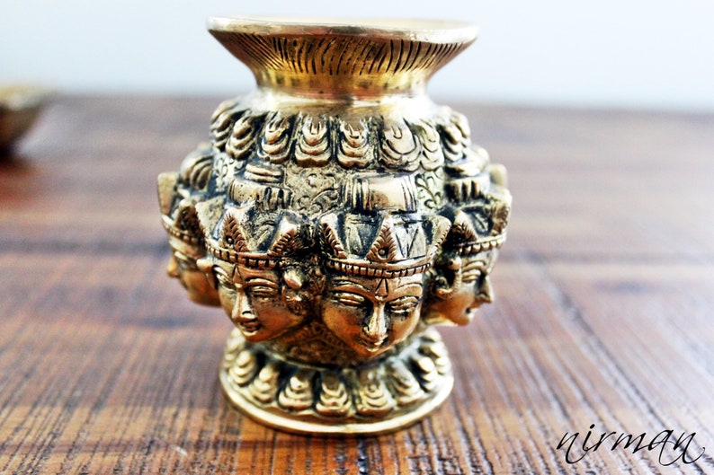 Brass pot Brass vase cup with embossed Lord Shiva Royalty Brass Cup from India Intricate Floral Brass Cup Brass cup holder image 3