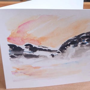 Hand painted greeting card - snowy mountain