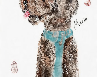 Chinese Brush Painting Style,Personalized Pet Portrait Gift, Hand-Painted Teddy Dog, Custom Dog or Cat Art from Photo, Gift for Pet Mom Dad