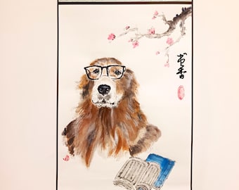Chinese Ink Style Pet Portrait from Photo, Custom Dog or Cat Painting, Unique Artistic Gift for Pet Lovers, Zen Home Decor