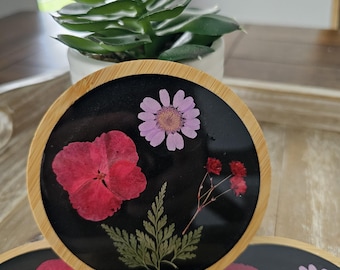Posavasos de flores prensadas/resina/bambú
