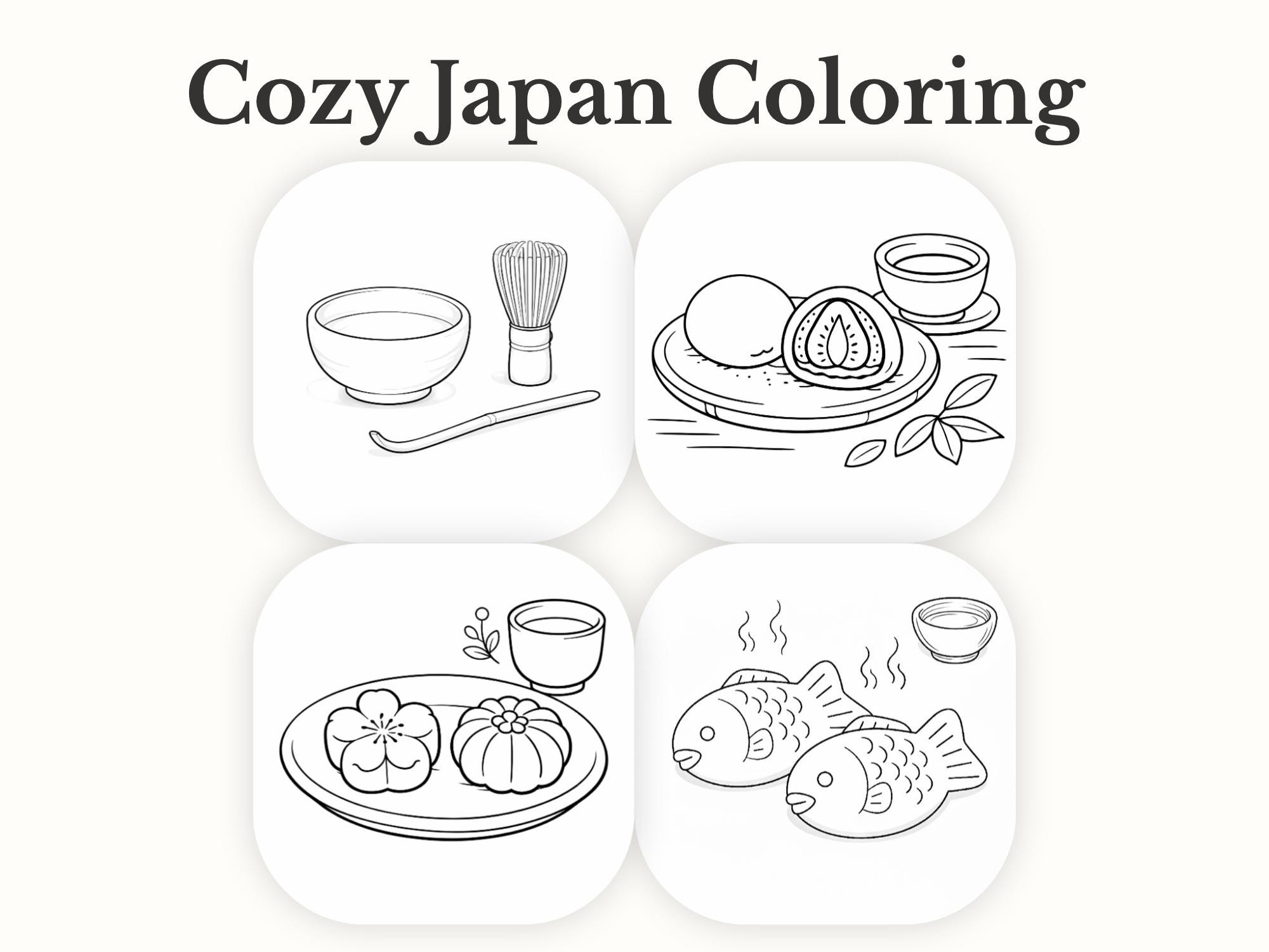 Matcha Color Pages Matcha Coloring Pages, Wagashi Coloring Book, Cozy Japan Coloring, Bold ...