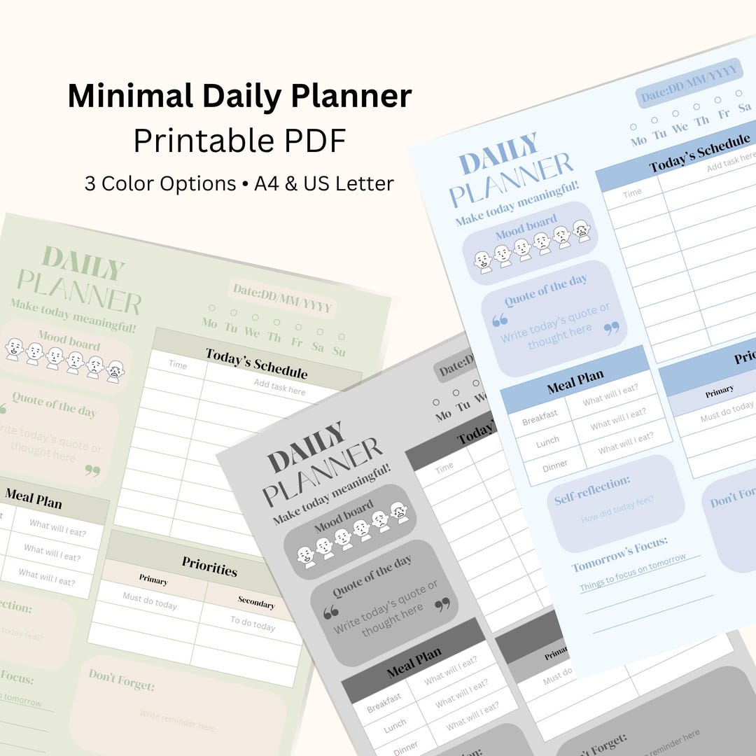 Minimal Daily Planner Printable | A4 & US Letter PDF | Simple Daily ...