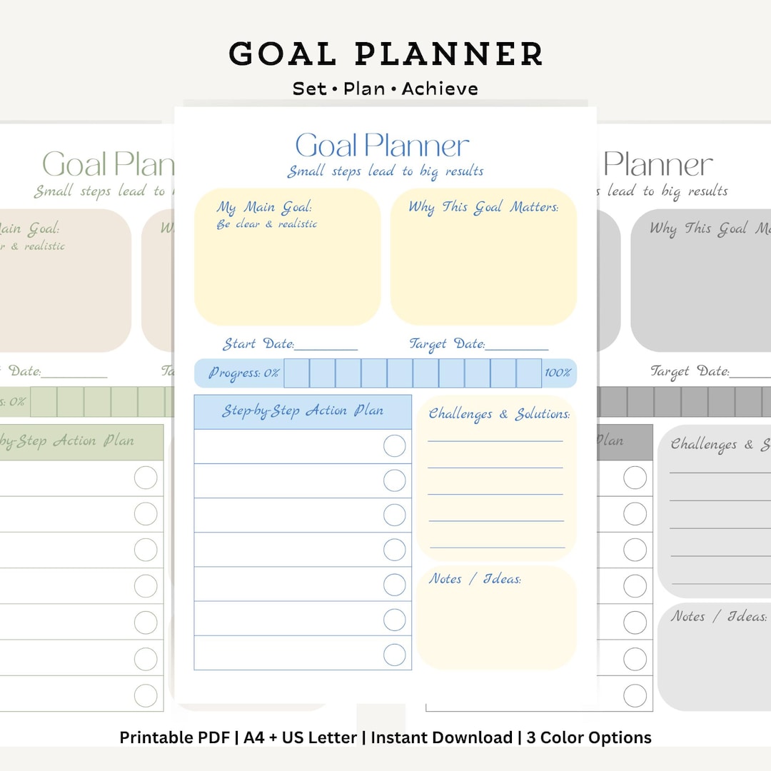 Goal Planner Printable PDF | Minimal Goal Setting Worksheet | Daily ...