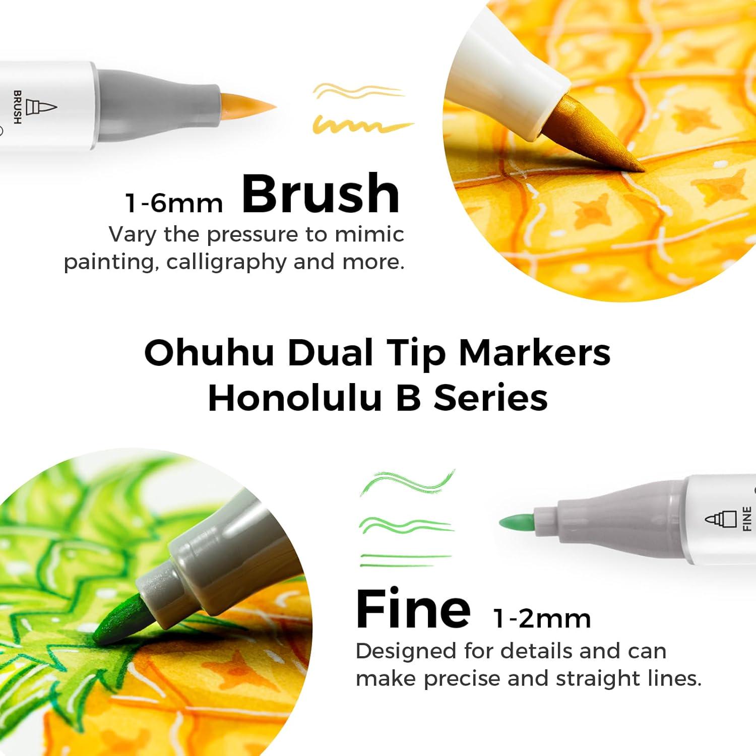 Ohuhu Honolulu Alcohol Markers – 216 Colors Art Set, Brush