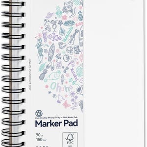 May include: A white Ohuhu marker pad with a spiral binding. The cover features a colorful illustration of Hawaiian-themed drawings and the text "Marker Pad". The pad contains 60 sheets and measures 5.5 x 8.5 inches.