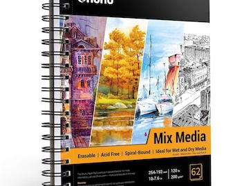 Ohuhu Mix Media Pad, 7" x 10" Art Sketchbook, 120 lb/200 GSM Heavyweight Papers, 62 Sheets Spiral Bound Paper Pad for Acrylic, Painting