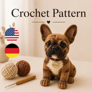 Realistic French Bulldog Crochet Pattern PDF, Amigurumi Dog Pattern, French Bulldog Plush Tutorial, Crochet Dog Pattern, Instant Download