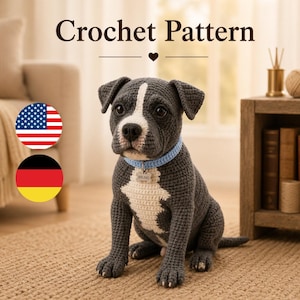 Realistic Pitbull Crochet Pattern PDF, Puppy Amigurumi Dog Tutorial, Lifelike Pitbull Plush, Instant Download