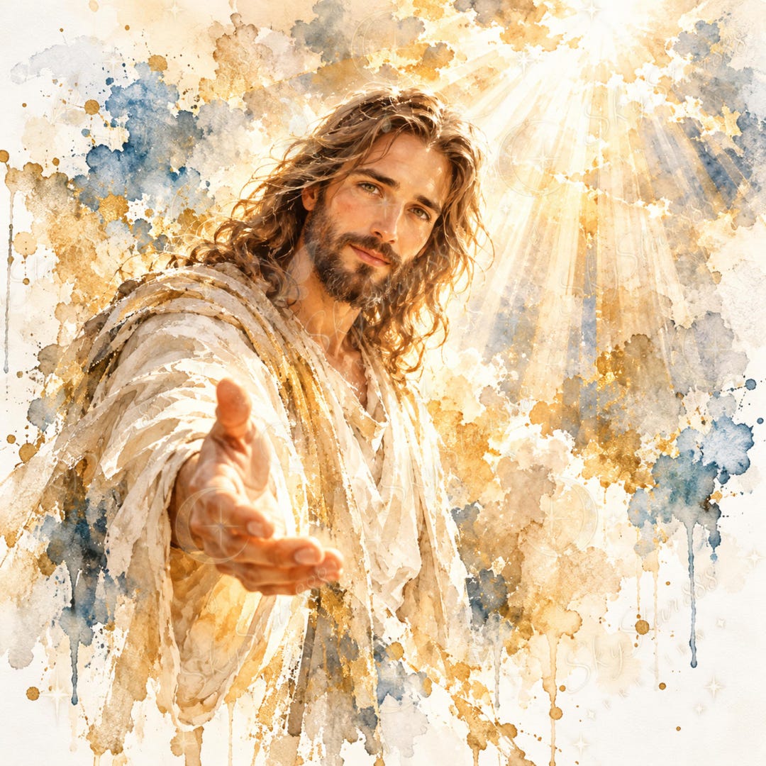 Jesus Reaching Out Watercolor Art, Christian Printable Wall Art ...