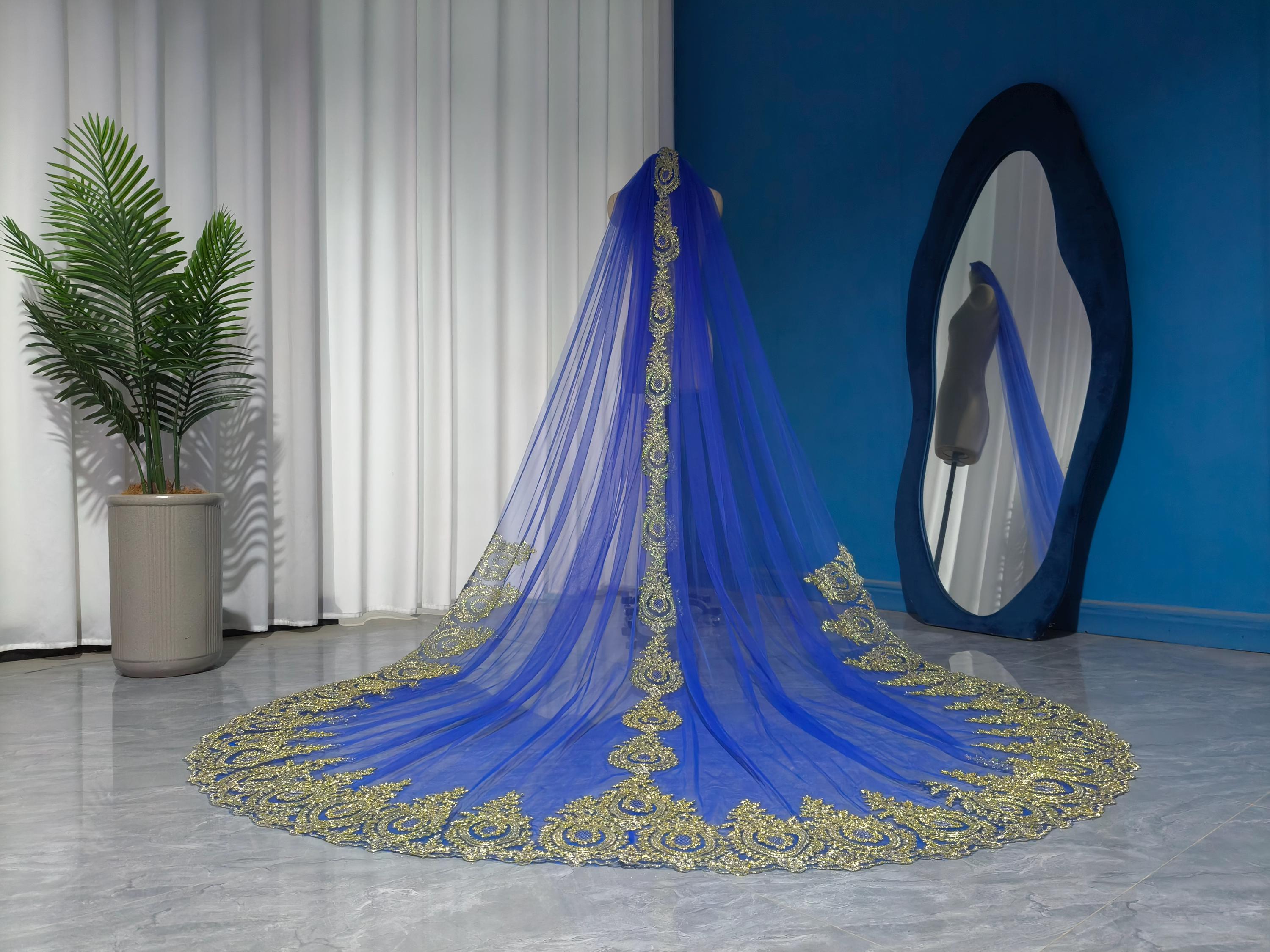New Handmade Wedding Veil Alternative Gold blue Blue/ Gold Veil for Wedding - Etsy main image 4