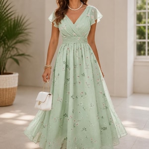 mint green summer dress Designer Cocktail flattering fit Ella Mint Green Maxi Dress