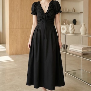 black dress pants petite women Karen Kane Women's Petite Size Puff Sleeve Tassel Dress, XSP, XSP, Black, Floral, 100% Cotton