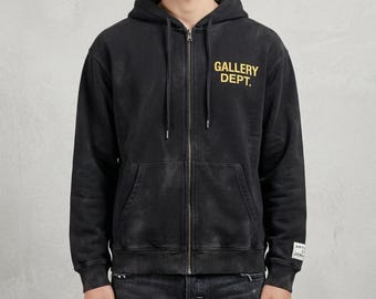 Sudadera con capucha estilo Gallery Dept, sudadera con capucha estilo streetwear con cremallera, sudadera con capucha minimalista con estampado gráfico, sudadera con capucha unisex de moda informal, sudadera de gran tamaño a la moda.