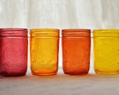 Stained Glass Mason Half Pint Jars, Set of 4 - Autumn Palette