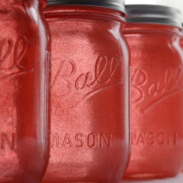 Stained Mason Jars in Coral, Set of 4