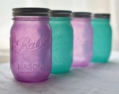 Stained Glass Mason Jars, Set of 4 - Aqua Blue & Lavender