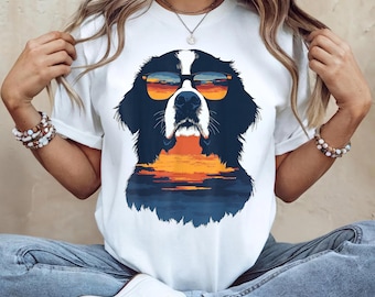 Bernese Mountain Dog Shirt, Retro Sunset Berner Tee, Cool Dog with Sunglasses T-Shirt, Berner Mom Gift, Vintage Mountain Dog Lover Apparel