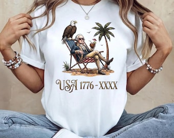 4th of July Shirt, Funny George Washington USA 1776 Tee, Patriotic Summer Beach T-Shirt, Independence Day Outfit, Cool Eagle Merch Gift