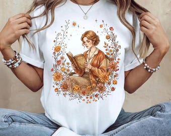 Book Lover Shirt, Vintage Floral Bookworm T-Shirt, Reading Woman Graphic Tee, Cute Bookish Gift for Her, Cottagecore Clothes