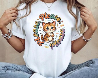Please Please Please Cat Tee, Comfort Colors Pleading Kitten Shirt, Cute Orange Tabby Graphic T-Shirt, Cat Mom Gift
