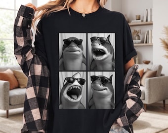 Comfort Colors Shark Sunglasses Shirt, Funny Shark Photo Booth Tee, Vintage Retro Shark Graphic T-shirt, Cool Shark Lover Gift for Men Women