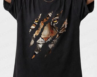 Comfort Colors Tiger Shirt, Vintage Animal Graphic Tee, Ripped Claw Mark T-Shirt, Retro Streetwear Oversized Tee, Tiger Gift