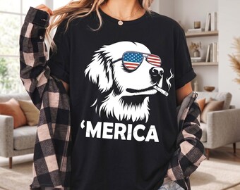 Golden Retriever 'Merica Shirt, Comfort Colors Patriotic Dog Tee, 4th of July Sunglasses Dog T-Shirt, American Flag Dog Lover Gift