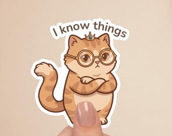 Nerdy Cat Sticker | I Know Things Laptop Decal | Geek Cat Vinyl Sticker | Cat Lover Gift