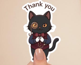 Black Cat Butler Sticker “Thank you” – Cute Gratitude Cat, Victorian Cat Sticker, Planner Decal