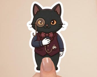 Black Cat Butler Sticker – Victorian Gentleman Cat, Elegant Black Cat, Cute Aesthetic Sticker