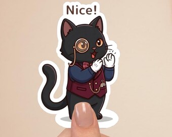 Black Cat Butler Sticker “Nice!” – Cute Cat Reaction Sticker, Kawaii Black Cat, Planner Decal
