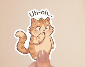 Uh-oh Cat Sticker | Cute Cat Sticker | Funny Nervous Kitty | Kawaii Vinyl Sticker | Laptop Sticker | Cat Lover Gift