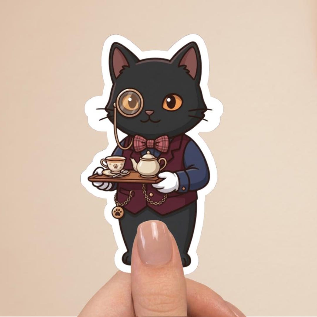 Black Cat Butler Sticker – Elegant Dapper Cat, Cute Victorian Butler ...