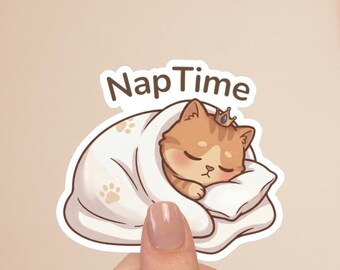 Sleeping Cat Sticker | Nap Time Laptop Decal | Cute Cat Vinyl Sticker | Cat Lover Gift
