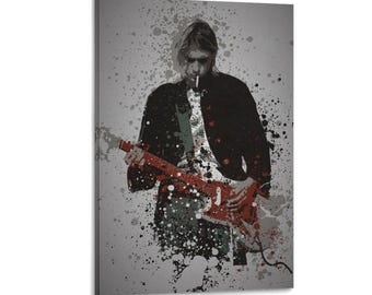 Kurt Cobain Rock Musician Canvas Painting, Grunge Guitarist Wall Art Poster Print