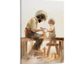 Joseph and Baby Jesus Painting on Canvas Wall Art Poster Print Home Decor