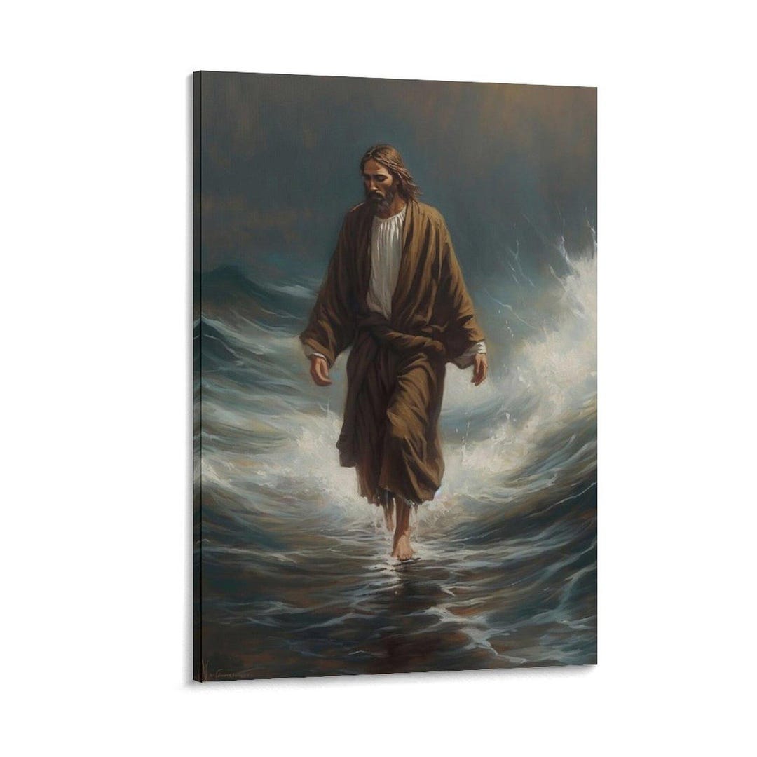 Jesus Christ Walking on Sea Painting on Canvas Wall Art Poster Picture ...