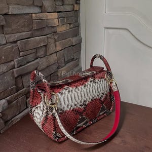 Red Shoulder Bags | Natural Unique Scale from Reticulated Python | Women Handbags, Luxury Purse