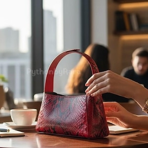 Rote Python Abendtasche | Natürliche Einzigartige Schuppe aus Retikulierter Python | Frauen Handtaschen, Luxus Geldbörse