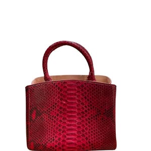 Bolso de mano de piel de pitón roja / Monedero de lujo para mujer de piel auténtica